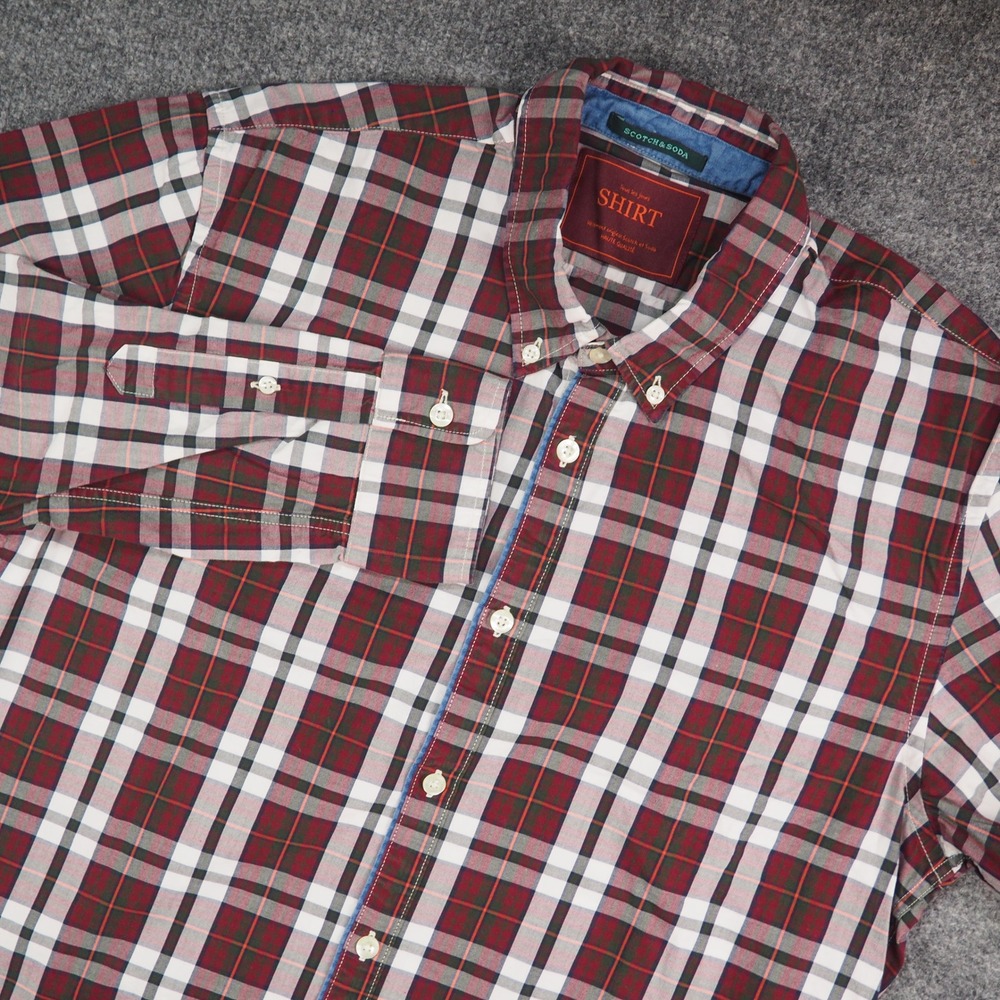 Scotch & Soda Shirt Mens Large Red Plaid Long Sleeve Button Down Casual Preppy